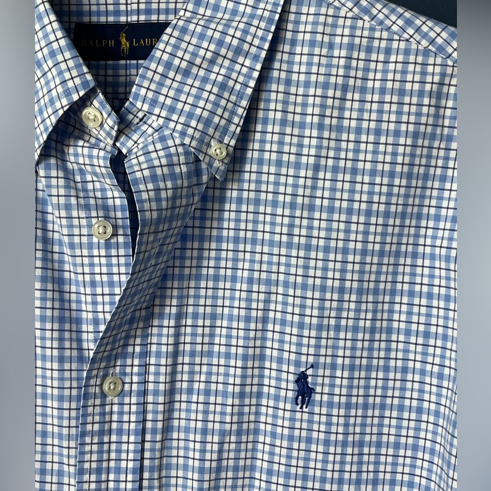 Ralph Lauren mens button up size large blue plaid long sleeve 1161